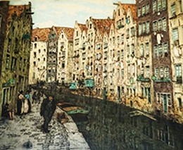 Tavík František Šimon, "Old Canal, Amsterdam," 1913, aquatint