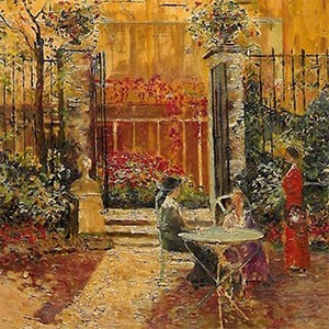 Blondelle Malone, View from Reid Hall's second garden, 1913, oil on canvas. RH archives