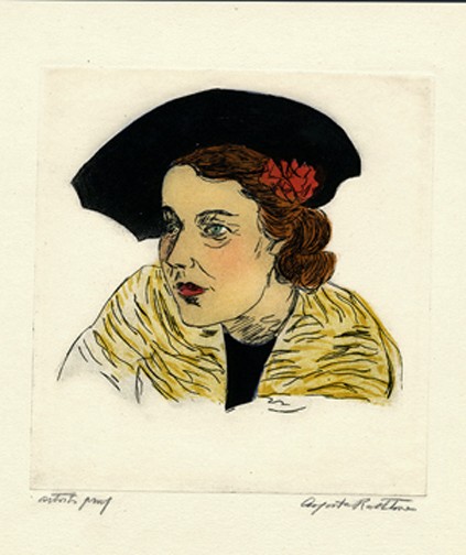 Augusta Rathbone, patron of the City of Paris department store in San Francisco, c. 1941, etching, artist's proof. Annex Galleries
