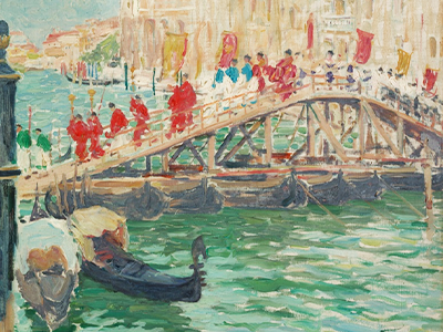 Grace Ravlin, “Procession of Il Redentore, Venice,” 1914, oil on canvas. Art Institute of Chicago
