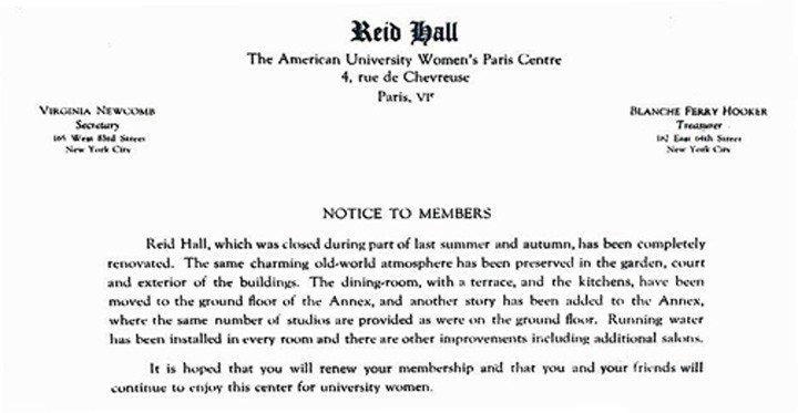 Notice to Members regarding the renovations from 1927 – 1930. Announcement. RH archives.