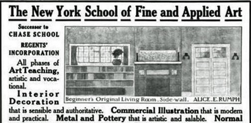 Advertisement for The New York School of Fine and Applied Art, published in Arts and Decoration, volume 1, number 1, November 1910, 9