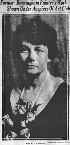 Photo of Alice Rumph published alongside the positive review of her one-woman exhibition at the Birmingham Art Club, Birmingham News, March 29, 1925, p. 18