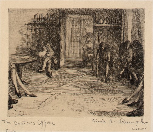 Alice E. Rumph, The Doctor's Office ,n.d., etching, Smithsonian Museum of American Art