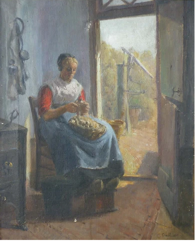 Mary Gulliver, "Peeling Potatoes," n.d., oil on canvas, Palm Beach Fine Art