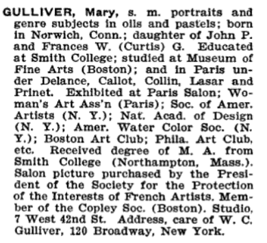 Artists Year Book 1905, info on Mary Gulliver