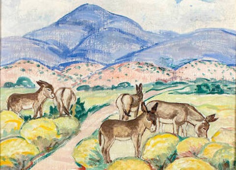 Eugenie Shonnard, Donkeys in Santa Fe Landscape, 