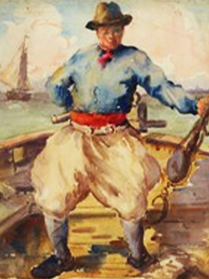 Lucille Sinclair Douglass, “Sailor on Boat Deck,” undated, translucent watercolor and charcoal on paper. Birmingham Museum of Art