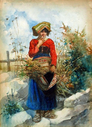 Letta Crapo Smith, "Italian Peasant Girl", undated, watercolor on paper. Flint Institute of Arts