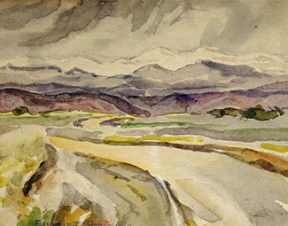 Untitled landscape, Elisabeth Spalding, watercolor on paper, undated. RH Archives.