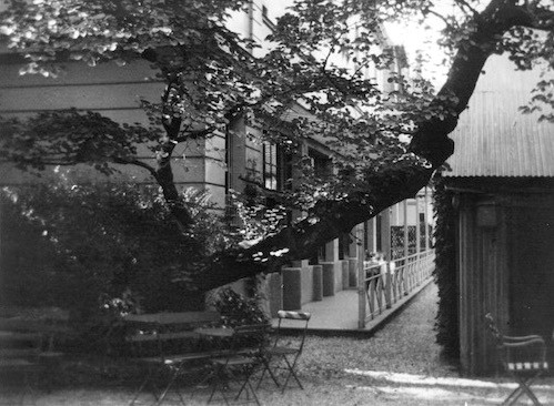 Photograph showing St. Luke's proximity to the buildings of Reid Hall, ca 1930. RH Archives