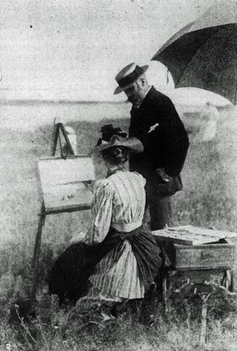 An art student receiving a critique at the Shinnecock Hills Art School, from Frank Leslie’s Weekly, volume 75, September 29, 1892, p. 224. 