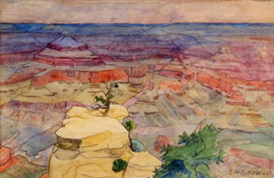 Grace Hill Turnbull, "View of the Grand Canyon," n.d., graphite and watercolor on paper. Invaluable.com