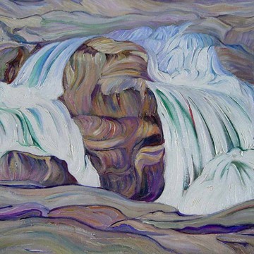 Grace Hill Turnbull, waterfall, (Woodstock, New York), oil on canvas, unsigned, c. 1925. 1stDibs website