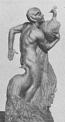 Animals often featured in Wright’s work: here is the garden sculpture, “Boy with Peacocks,” photographed by William C. Eckman for Vogue, volume 46, issue 3, August 1, 1915, p. 41.