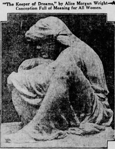 Alice Morgan Wright’s sculpture, “The Keeper of Dreams,” shown at the 1915 suffrage exhibition in New York. From Minneapolis Star Tribune, October 17, 1915, p. 55.
