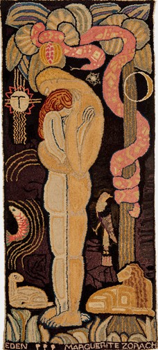 Marguerite Zorach, "Eden," 1917, wool hooked on linen. Collection of Pamela and Elmer Grossman