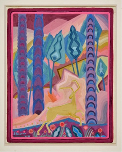 Marguerite Zorach, “Deer in the Forest,” 1914, gouache on paperboard, Phoenix Art Museum