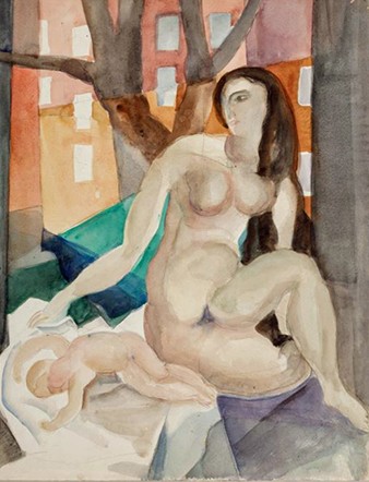 Marguerite Zorach, Mother and Child, n.d., watercolor and pencil on paper (on the back side of her dancers). AskArt