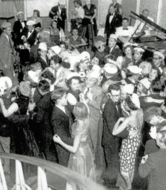 Ball aboard the SS Ile de France, Smith College group of 1950-1951. Photograph by Grossman, retrieved from the Smith Archives.