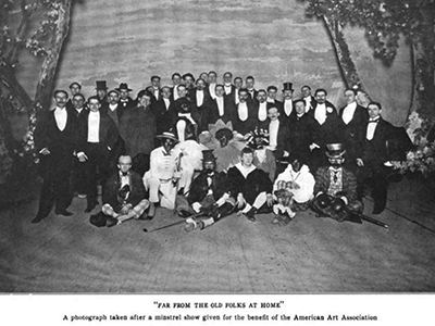 Blackface at a minstrel show benefit for the American Art Association, c. 1907. This image was published in Anna Bowman Dodd's 1907 article for The Bookman, "The Expatriates: The American Colony in Paris"