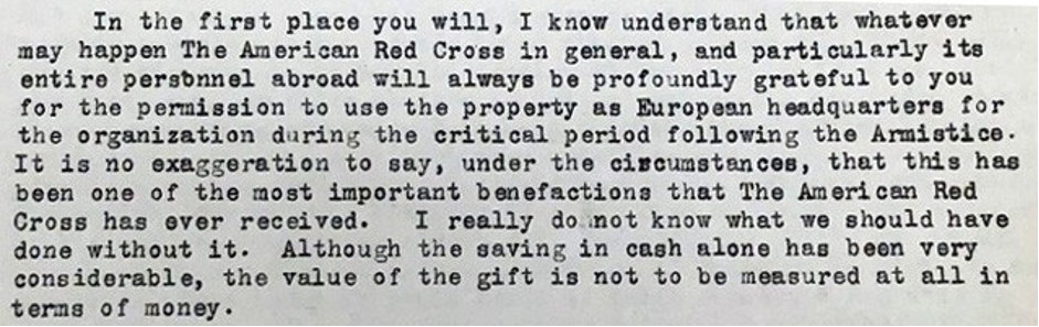 Excerpt from the Letter of Robert E. Olds, Commissioner of the American Red Cross in Europe, to Elisabeth Mills Reid, November 3, 1920. Reid family papers, box 10b