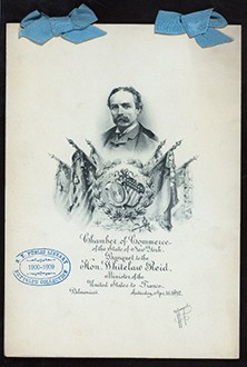 Rare Book Division, The New York Public Library. "BANQUET TO THE HON. WHITELAW REID, MINISTER OF THE UNITED STATES TO FRANCE [held by] CHAMBER OF COMMERCE OF THE STATE OF NEW YORK [at] "DELMONICO'S, NEW YORK, NY" (HOTE;)" The New York Public Library Digital Collections. 1892. https://digitalcollections.nypl.org/items/510d47db-22df-a3d9-e040-e00a18064a99