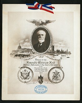 Rare Book Division, The New York Public Library. "DINNER TO WHITELAW REID [held by] REPUBLICAN CLUB OF THE CITY OF NEW YORK [at] "NEW YORK, NY" (OTHER (PRIVATE CLUB?);)" The New York Public Library Digital Collections. 1905. https://digitalcollections.nypl.org/items/510d47db-7267-a3d9-e040-e00a18064a99