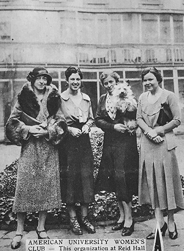 Leet with her dog and friends in first courtyard, photo. New York Herald, December 13, 1931