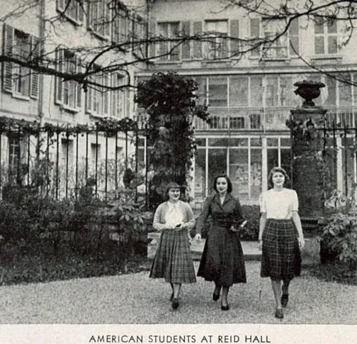 American students in the Reid Hall garden, October 1950, Harper's Bazaar, vol. 84, issue 2867, pg. 258