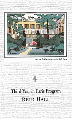 Brochure cover of the Third Year in Paris program at Reid Hall, designed in 1952-1953 and used until the end of the program 