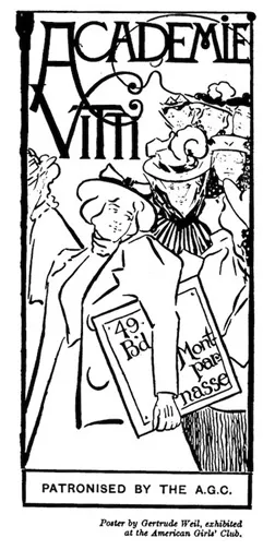 Gertrude Weil's poster for the women-only Academie Vitti, exhibited at 4 Rue de Chevreuse and reprinted in vol. 2 of The Quartier Latin (1897)