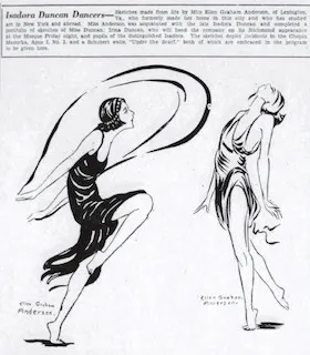 Ellen Graham Anderson, Isadora Duncan Dancers. Richmond Times-Dispatch, 17 March 1931, pg. 7. Newspapers.com. 
