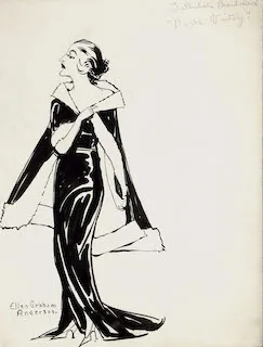 Ellen Graham Anderson, Pen-and-ink drawing of Tallulah Bankhead in ‘Dark Victor.’ Image by Petrina Jackson. MSS 38-96-f, University of Virginia Special Collections.