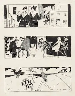 Ellen Graham Anderson, Three pen-and-ink scenes. Image by Petrina Jackson. MSS 38-96-g, University of Virginia Special Collections. 