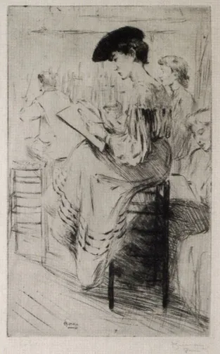 "At the Académie Colarossi, Paris", Tavik Frantisek Šimon, 1905, drypoint etching