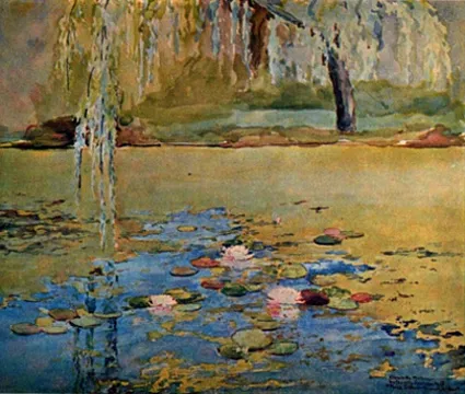 Blondelle Malone, “Three Sisters and Friendly Willow,” from Water Lily Series no. 13, n.d., watercolor. Frontispiece of Enigma