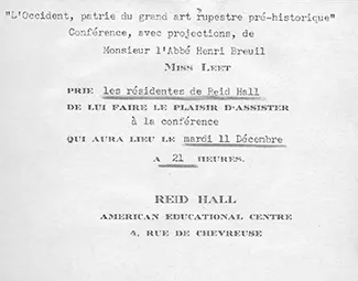 Invitation to listen to the Abbé Henri Breuil. RH archives, scrapbook.
