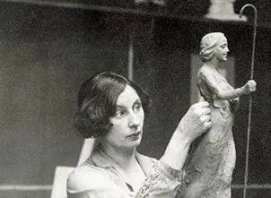 Margaret Butler in her studio,  Margaret Butler working on The Shepherdess. Paris, 1930. Photographer Unknown. Museum of New Zealand. Retrieved from Te Papa (CA000259/001/0001/005)1