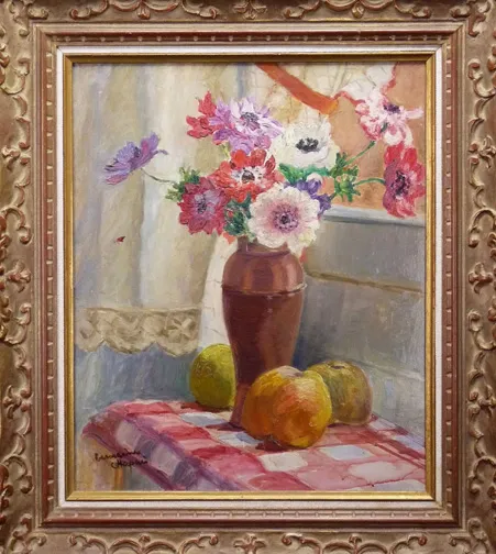 Germaine Chapuis, "Bouquet of Flowers", ca. 1950, oil on canvas, Ebay.