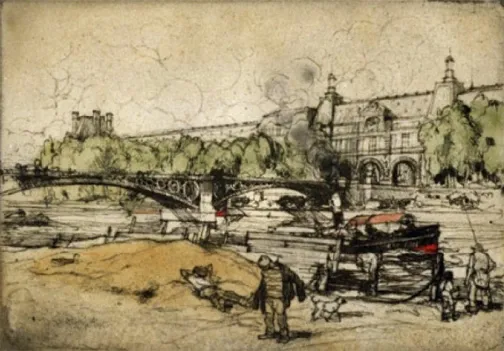 "La Seine Au Pont Du Carrousel", Armand Coussens, 1920, etching and aquatint 