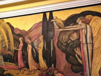 Florence Lundborg, detail of her mural at the Curtis High School in Staten Island, restored in the early 1980s. Image retrieved from Curtis 1968 reunion.