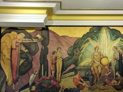 Florence Lundborg, detail of her mural at the Curtis High School in Staten Island, restored in the early 1980s. Image retrieved from Curtis 1968 reunion.