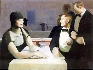 Guy Pène du Bois, Mr. and Mrs. Chester Dale Dine Out, 1924, oil on canvas. The Met