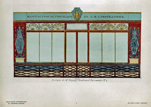 Dagoty storefront at 4 Bd. Poissonnière. Hector Lefuel, Boutiques Parisiennes du Premier Empire, 1925.