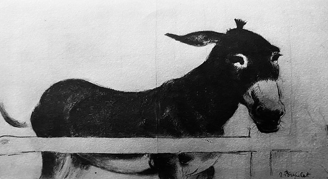 Jane Poupelet, "Anesse à l'étable," n.d., ink drawing. Kunstler, 1930, no. 15