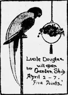 Lucille Douglass, Poster announcing her garden shop (note the spelling of her name). Birmingham Post Herald, 31 March 1917, p. 6.