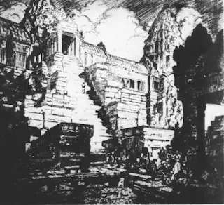 Lucille Douglass, etching of the royal staircase at Angkor-Wat, c. 1927. Hark, p. 24