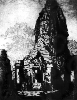 Lucille Douglass, etching of ruin in Angkor-Wat, c. 1927. Hark, p. 25.