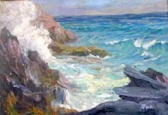 Antoinette Farnsworth Drew. "Crashing Surf on Coast." AskArt